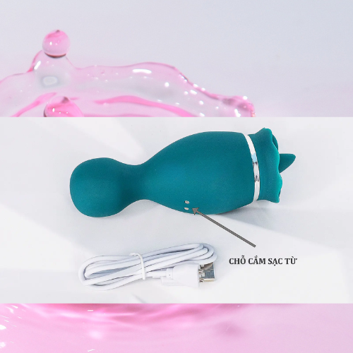 Lưỡi liếm massage 2 đầu hoa hồng xanh cầm tay 2