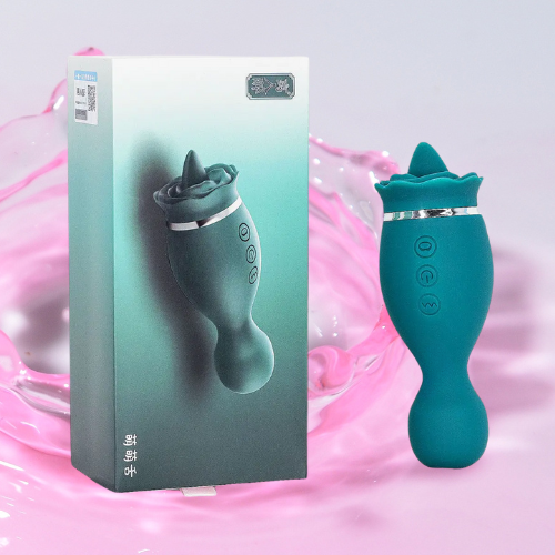 Lưỡi liếm massage 2 đầu hoa hồng xanh cầm tay 5