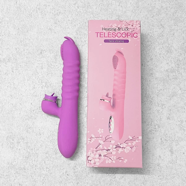 Máy mát xa lưỡi 2 đầu Telescopic liếm, rung, thụt pin sạc