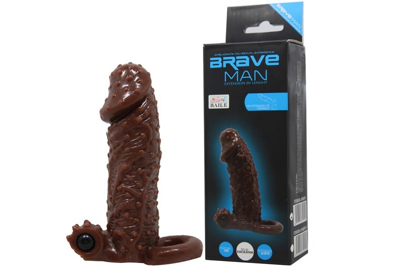 Sex toy bao cao su tăng k&iacute;ch thước rung c&oacute; quai đeo Brave Man BM450
